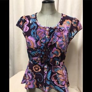 Nanette Lepore purple floral silk top Size 4